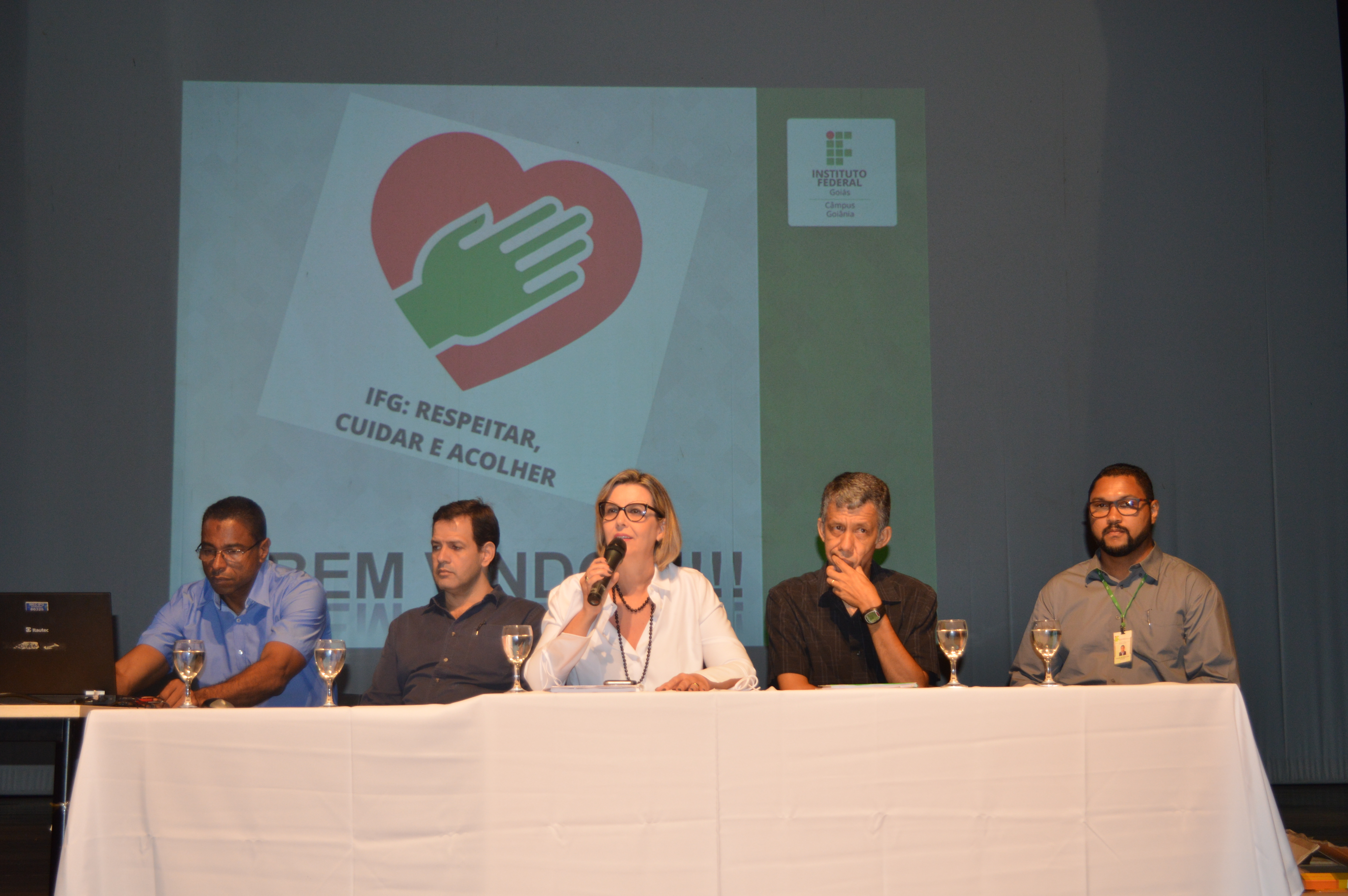 Durante a abertura do evento, foi divulgada a campanha institucional IFG: Respeitar, Cuidar e Acolher